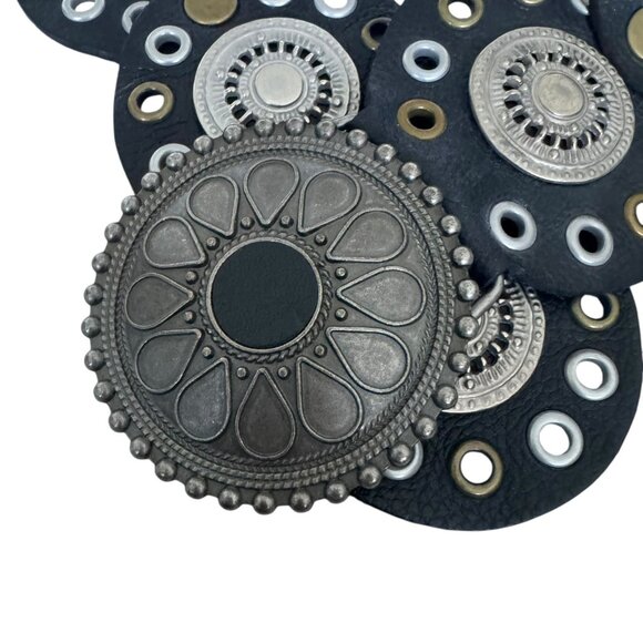 Free People Concho Disc Leather Belt Black boho Statement womens Medium Large - Picture 4 of 8